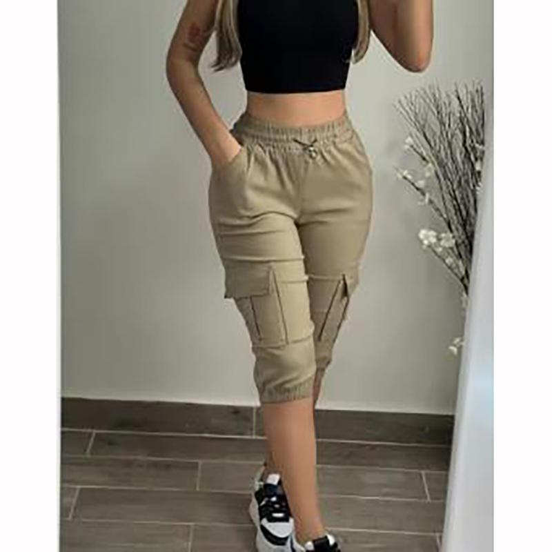 

Женские брюки летние модные карманные с манжетами на завязках повседневные простые облегающие повседневные брюки длиной до колена XL