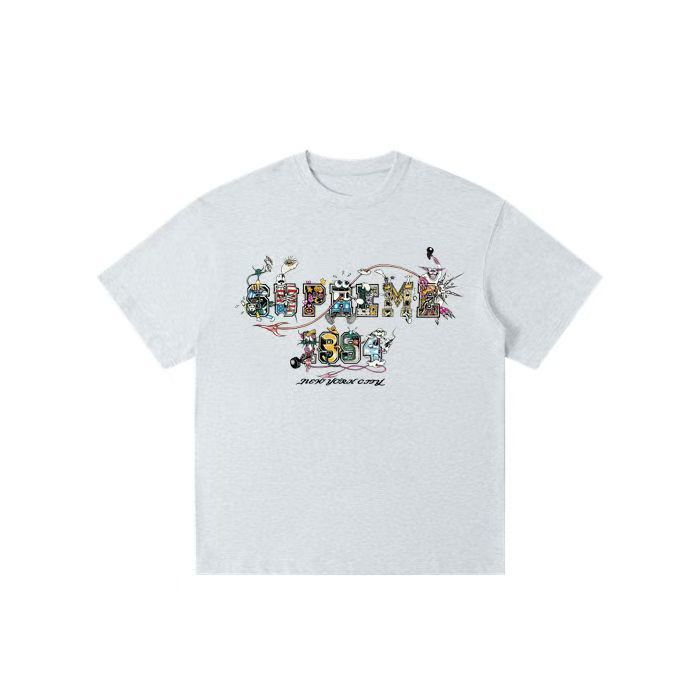 Sup SS25 Summer Tshirt Series WEEK19 Cartoon Logo Letter Print Pure Cotton Roundneck Shortsleeved Tshirt