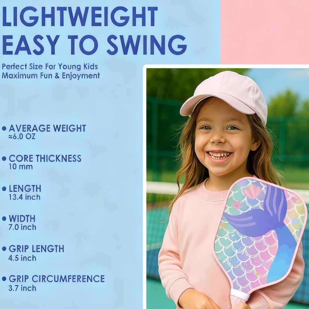 Mermaid Cat Pickleball Paddle Toys with 2 Pickleballs Kids Sports Paddle Toys  Gifts