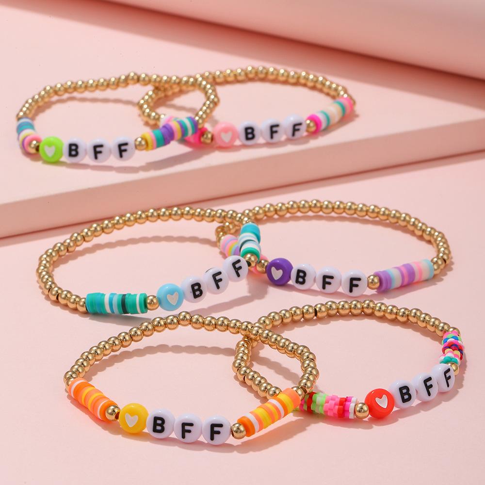 Bohemian style color beaded letter bracelet 6-piece European and American BFF good friend children's Zircon