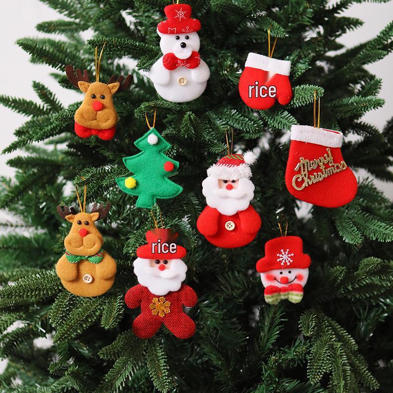 Christmas Hanging Ornaments - Fabric Tree Decor with Figurines, Snowman, and Bells