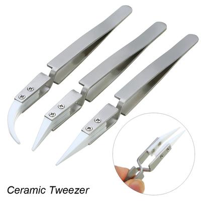 3er-Pack Keramik-Lötezange mit gerader Spitze, Antistatisch, Rückstoßfest, Präzisionsspannfutter, Keramikpinzette