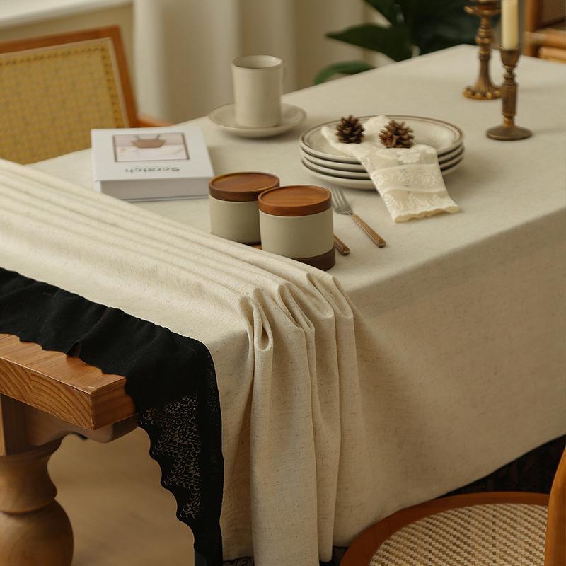 Amerykański Retro Wodoodporny Obrus Prostokątny z Koronką na Stół Kawowy