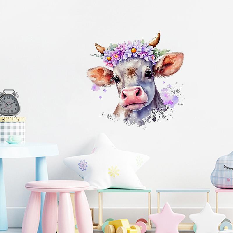T773#Colorful Cow Wall Sticker Kids Room Background Home Decoration Mural Living Room Wallpaper Funny Decal
