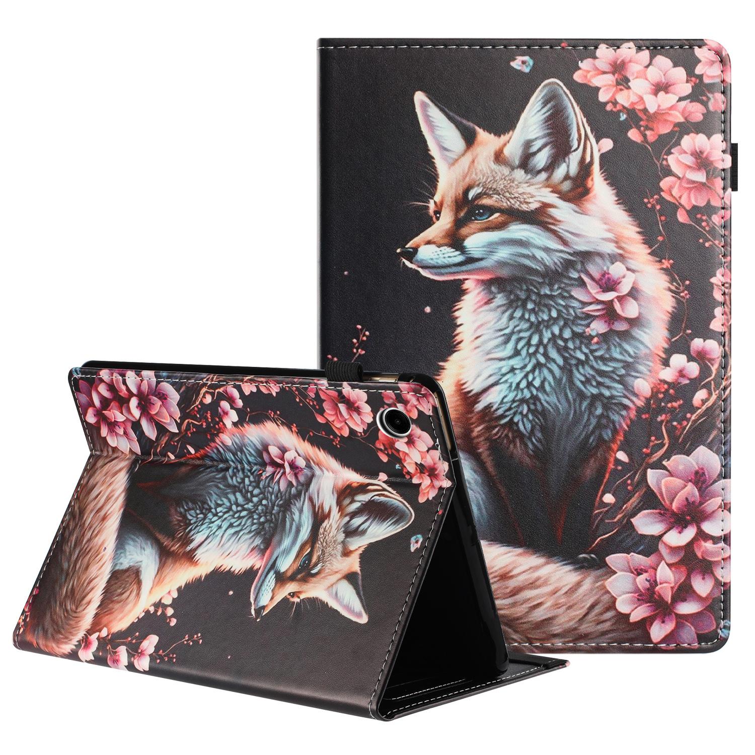 

For Samsung Galaxy Tab A9 Tablet Case Litchi Texture Pattern Printing Leather Cover Auto Sleep/Wake with Card Holder Fox
