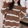 Lazy wind crew neck striped women's sweater autumn and winter new loose and thin casual pullover knitted sweater top