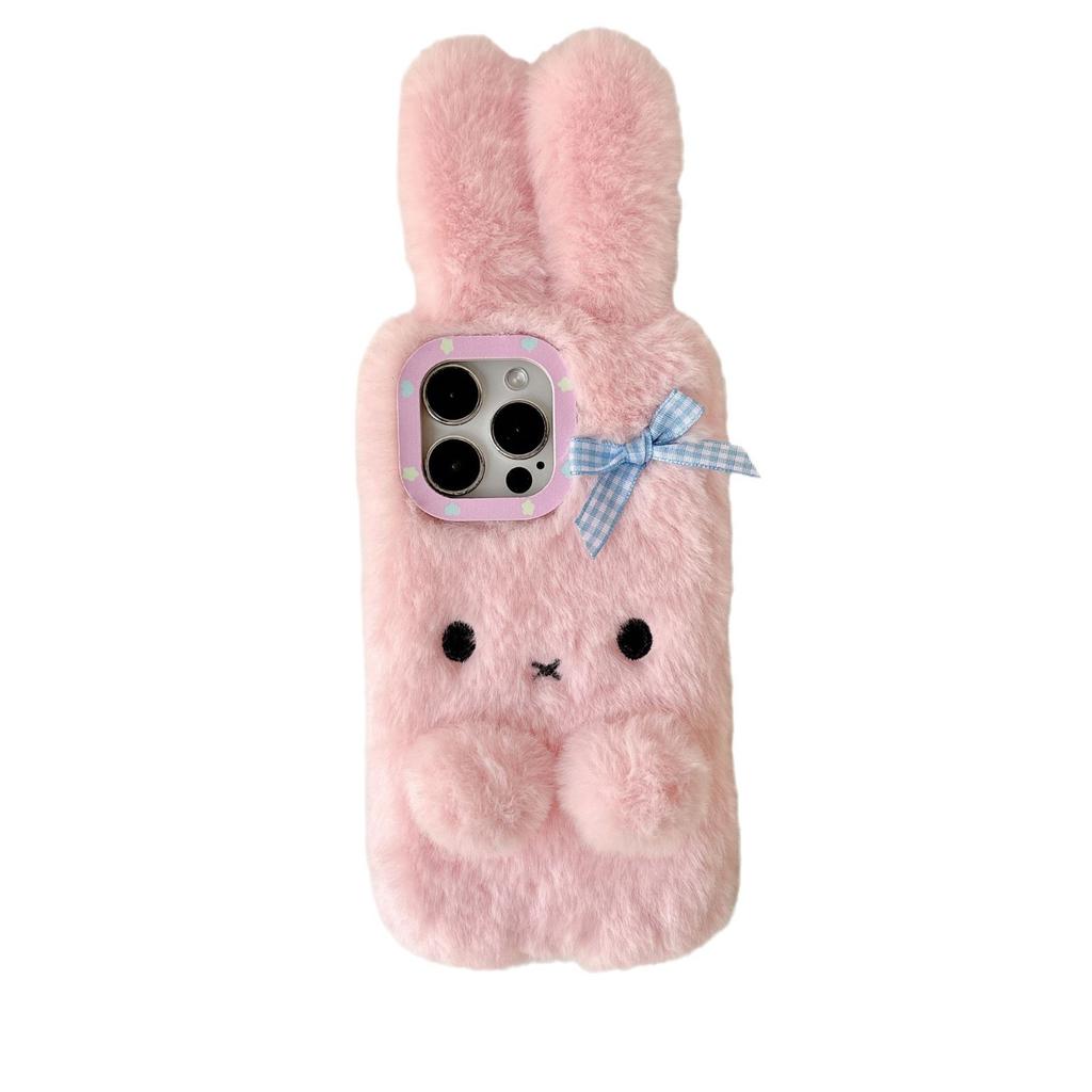Cute rabbit iphone14 mobile phone case 12 autumn and winter plush 13promax cartoon fluff soft case applicable