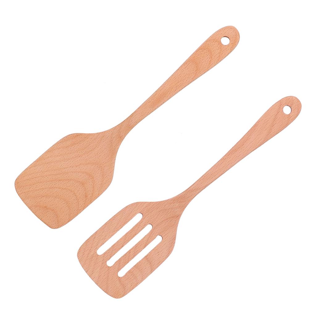 2 Adet Mutfak Çevirici Spatula Seti Ahşap Çevre Dostu Yüksek Sıcaklığa Dayanıklı Non