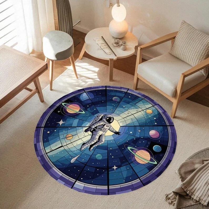 Astronaut Space Round Rug Illusion Galaxy Carpet with Planets and Stars Outer Space Area Rug for Modern Home Decoration  rugs