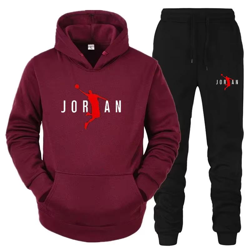 Men's Autumn Basketball Print Hoodie & Pants Set - Street Casual Warm Sportswear