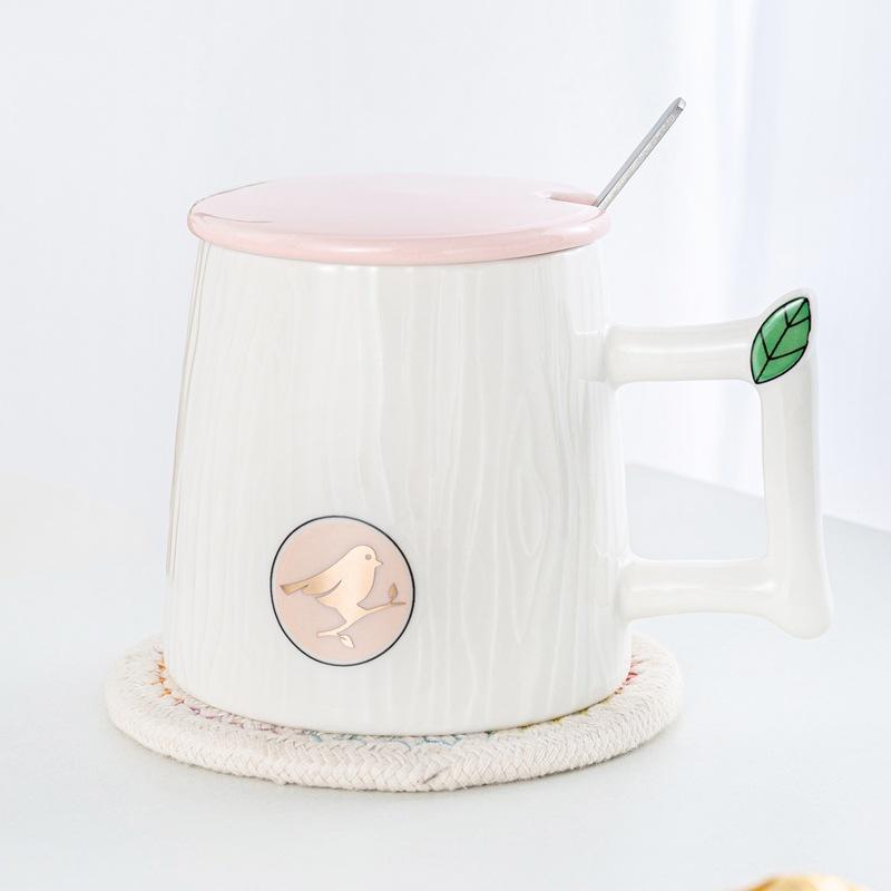 

Light Luxury Bird Mug with Lid Spoon Large Capacity Ceramic Water Cup Simple Coffee Cup Office Home Use 380ml