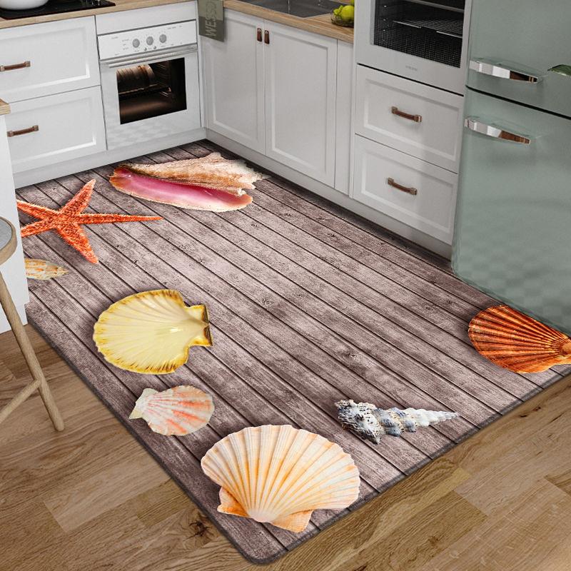 3D Floor Mat Rugs Kitchen Beach Waves Runner Carpet Kitchen Washable Non-slip Living Room Carpet Marine Bath Mat Absorbent