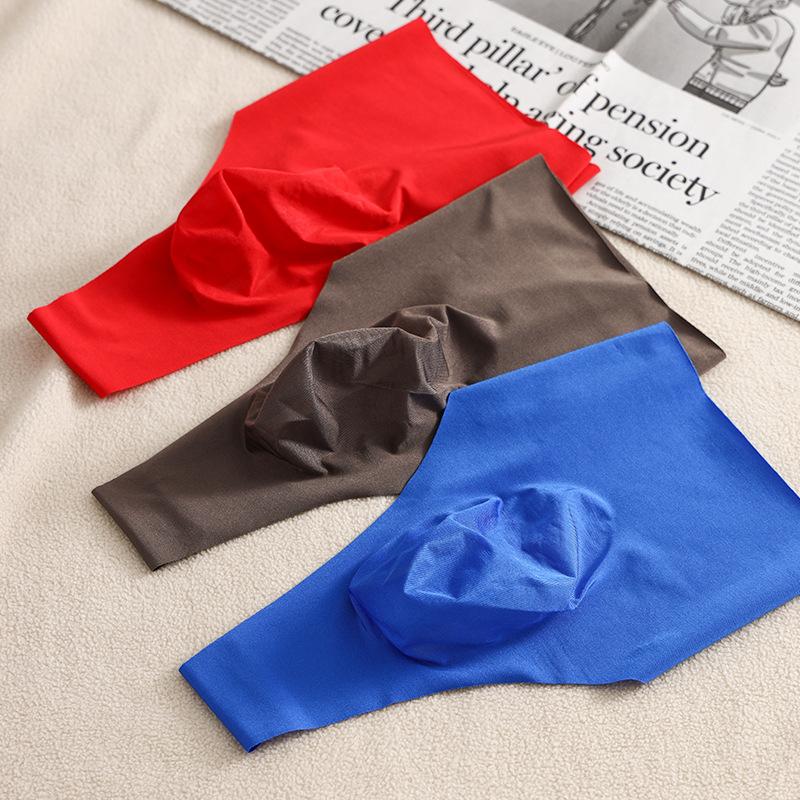 Men Summer Ultra Thin Sexy Sexless 3D Punch Ice Silk Breathable Thong Underwear
