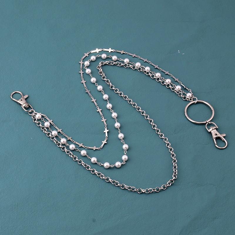 Cross Pendant Chain Belt With Pearl Layers For Men And Women Summer Fashion Accessories