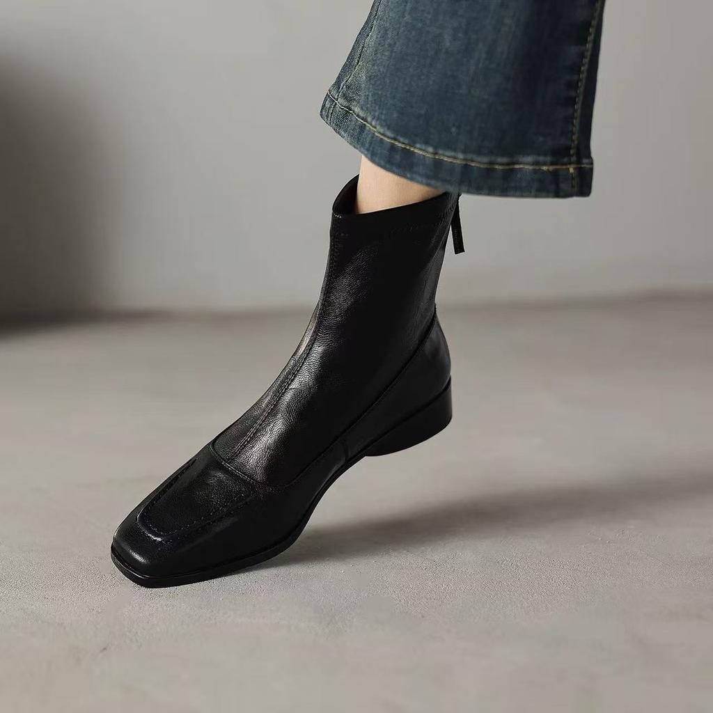 Soft leather version~ Maillard style thick heel short boots women's single boots leather boots high heels Martin boots thin boots women