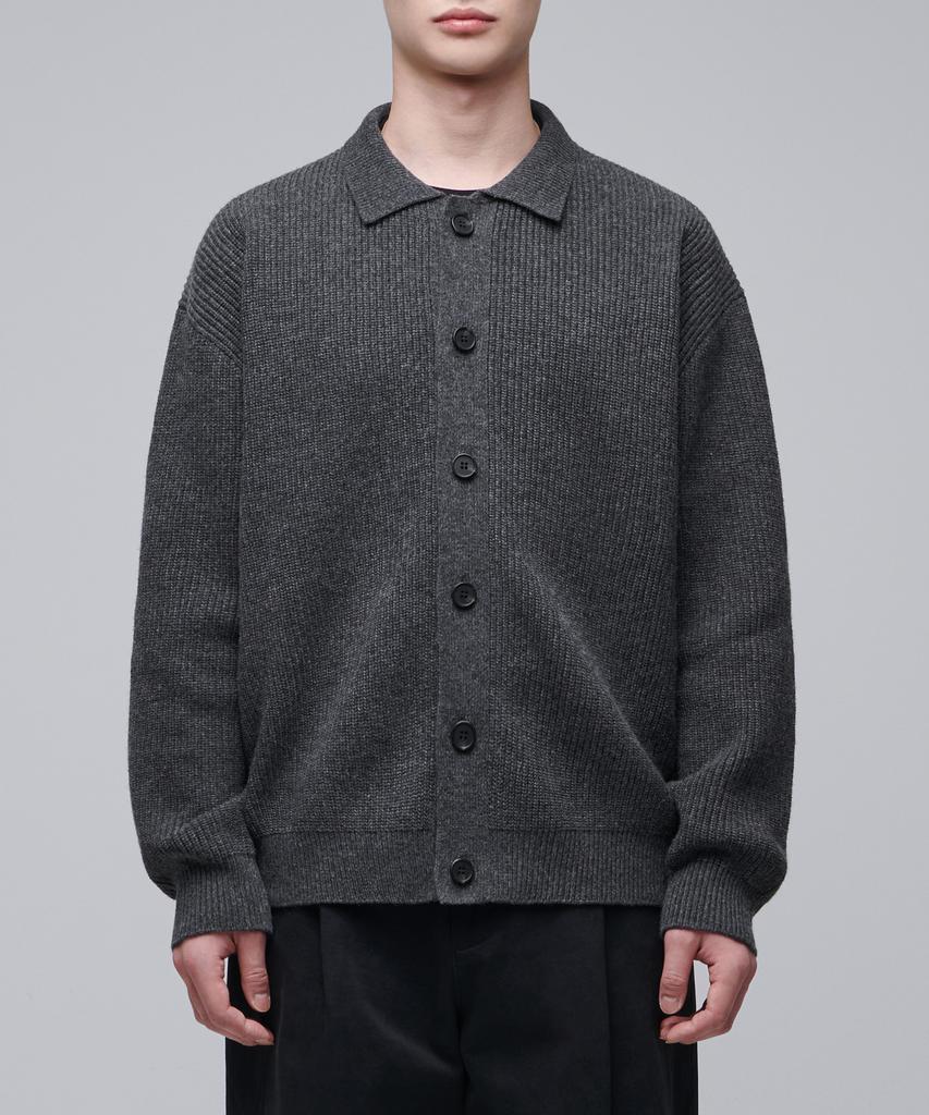 Musinsa Standard Oversized Ribbed Collared Cardigan [Medium Grey]