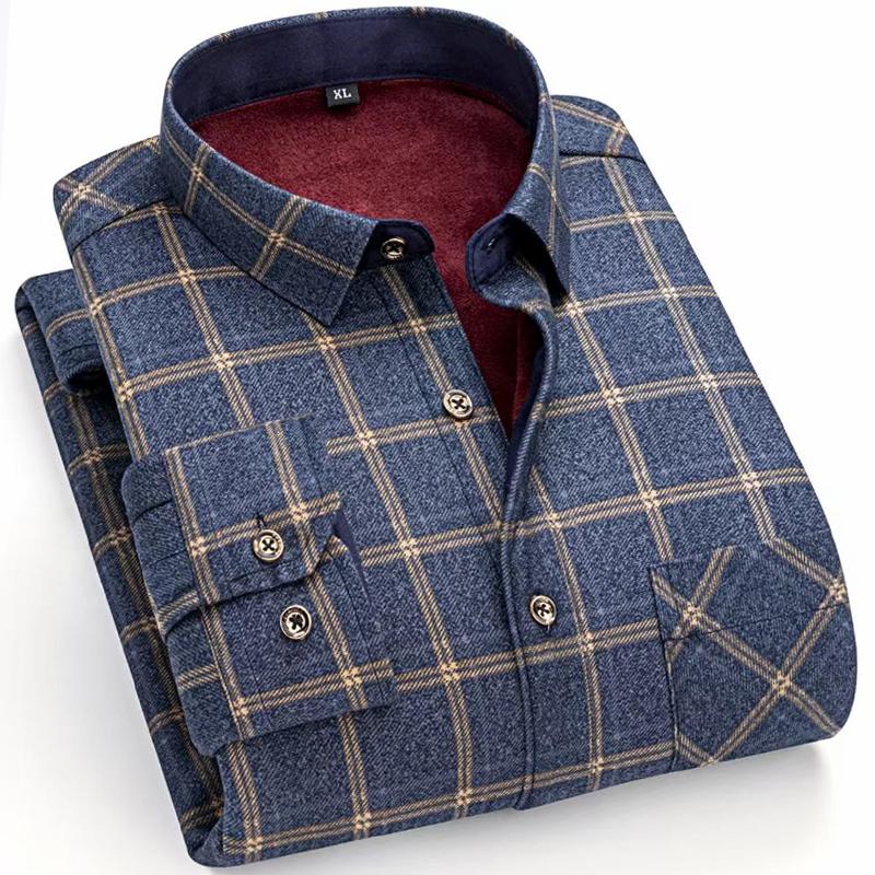 New IN Men's Thicker Flannel Shirt  Winter Plus Fleece More Colors Warm Long Sleeve  Plaid Business Casual Slim-fit Clothes
