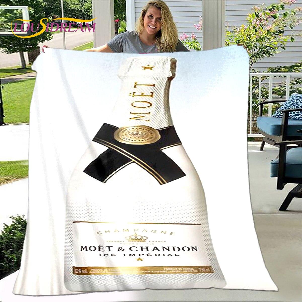 Champagner Moet &; Chandon-Decke, Flanelldecke, Überwurf, warme Decke für Zuhause, Wohnzimmer, Schlafzimmer, Betten, Sofa, Büro, Geschenke 75x90cm