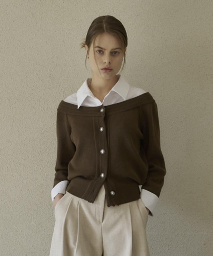 Eima Off-Shoulder Layered Knit_Brown