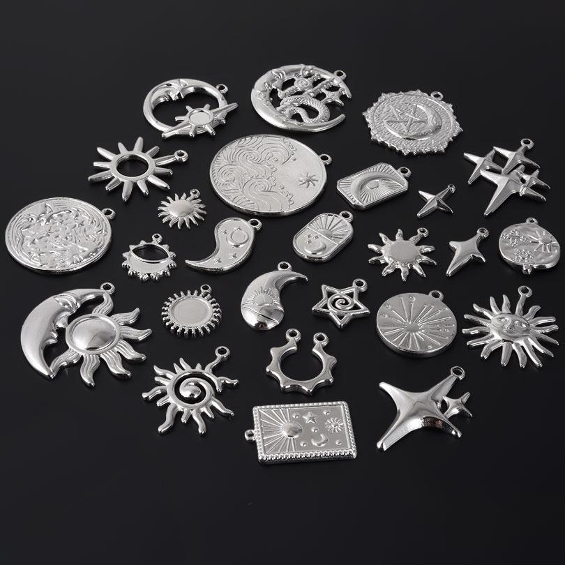 5pcs/Lot High Quality Steel Color Pentagram Star Sun Stainless Steel Pendant For Jewelry Making Supplies Handmade Bracelet Charm