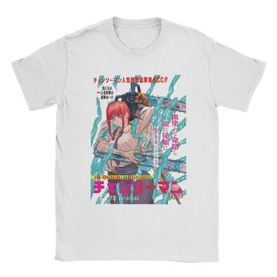 Chainsaw Man T-Shirt for Men Manga Denji Power Reze Vintage Cotton Tees Crew Neck Short Sleeve T Shirt Plus Size Tops