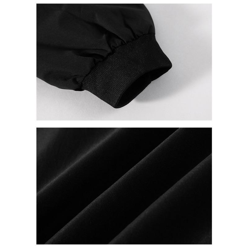 Mens Solid Black Stand Collar Zip Up Bomber Jacket