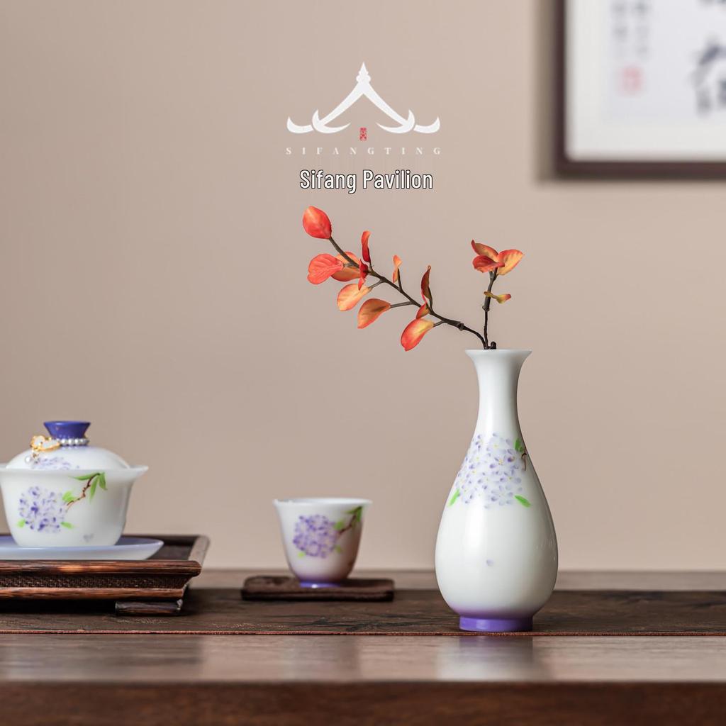 Elegant Jade Porcelain Vase - Hand-Painted Ceramic for Tea Ceremony, Flower Arrangement, and Home Decor with Gift Box Packaging