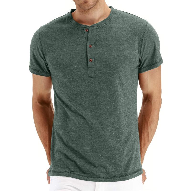 Bavlněné pánské tričko s henley límečkem, módní design, slim fit, jednobarevné tričko, pánské topy, trička s krátkým rukávem
