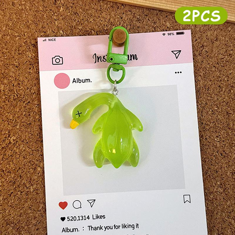 2Pcs Creative Color Change Duck Keychain  Colorful Roast Duck Keychain Novelty Cute Backpack Decoration Accessories Gifts