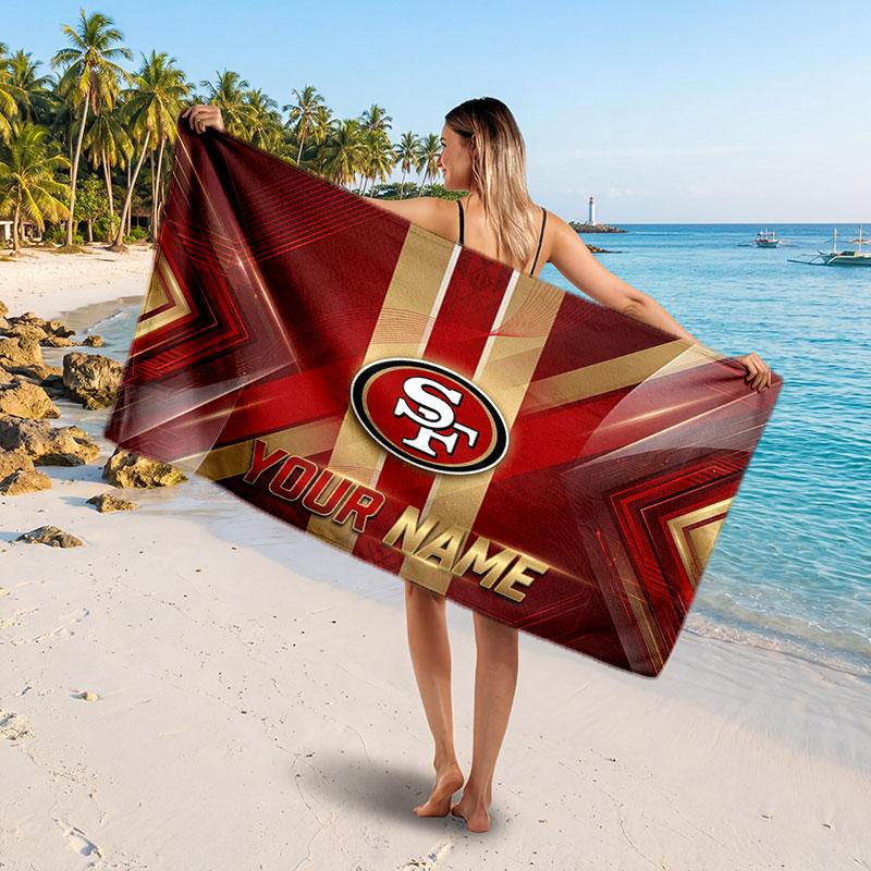 San Francisco 49ers Customized Name Text Beach Towel, Soft Absorbent Towel Beach Pool Travel Personal Gift