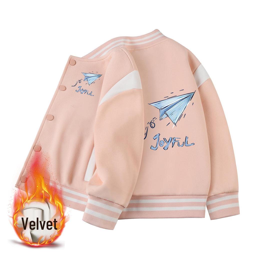 Kids' Autumn/Winter Baseball Jacket - Boys' & Girls' Medium/Large Plus Velvet Spring/Fall/Winter Outerwear
