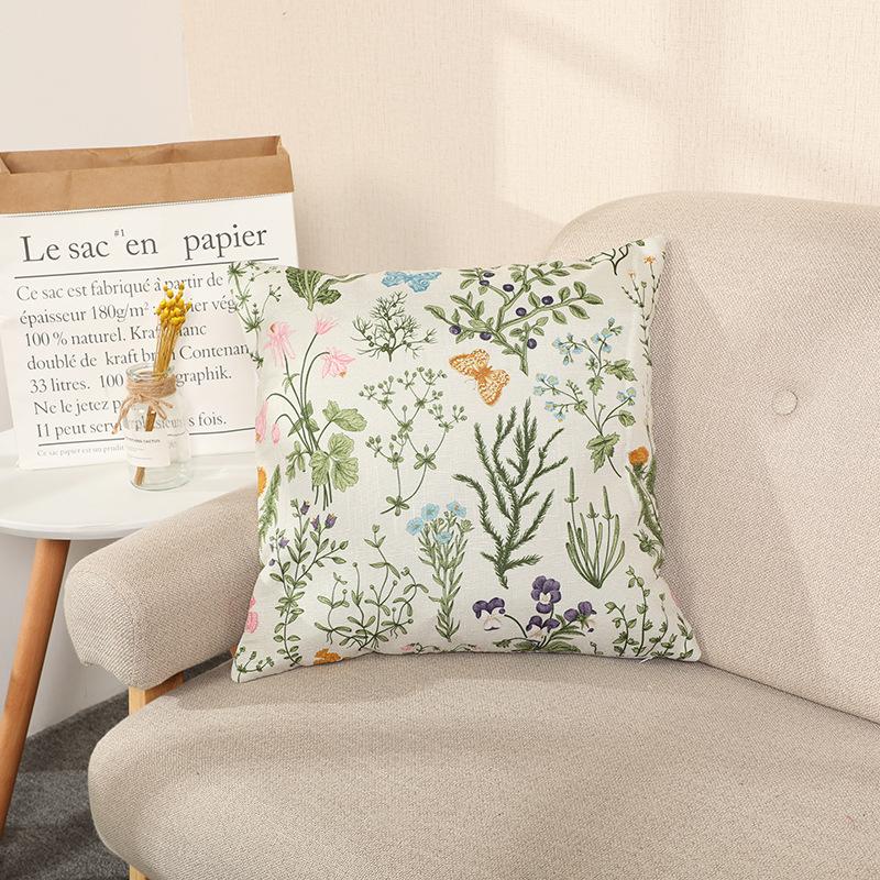Nap Pillowcase Nordic Green Plants and Flowers Pastoral Bamboo Hemp Super Soft Pillow Car Cushion Pillow Core for Living Room