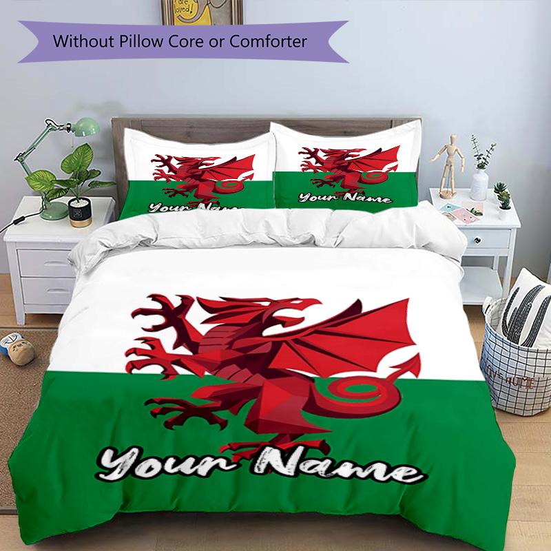 3pcs Custom Name Wales Bedding Set Duvet Cover Closure Includes 1 Duvet Cover & 2 Pillowcases, Soft and Comfortable for All Seasons.