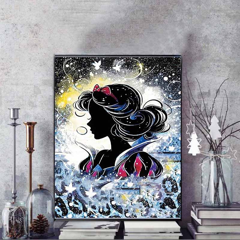 Disney Diamantmalerei Schneewittchen Silhouette Stil Kunst Illustration 5D Kreuzstich Hängendes Druck 5D Puzzle Mosaik Stickerei Heimdekoration
