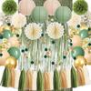 Bridal Shower Decorations Sage Green Party Decorations Bridal Shower Balloons Paper Pompoms Fringe Curtain for Wedding Bachelorette Bride To Be Party