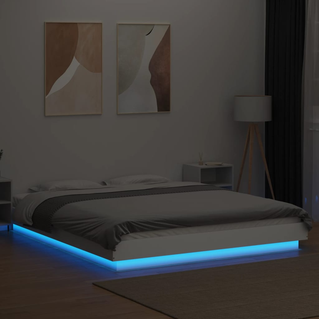 Vidaxl Rama Łóżka Z Led, Biała, 150X200 Cm, Materiał Drewnopochodny