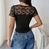 Damen Sommer Einfarbig Slim Sexy Spitze Patchwork Top