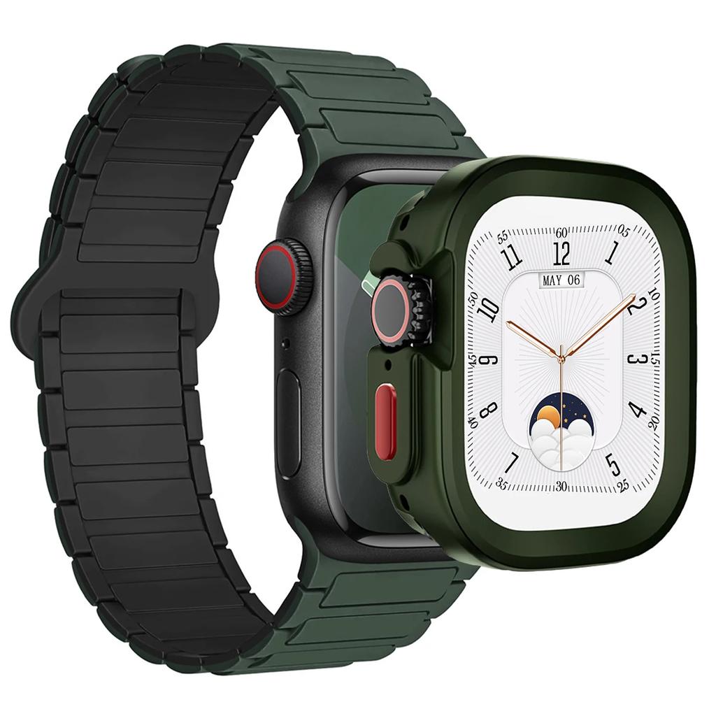 Strap+Case for Apple Watch Ultra 2 49 42 45 44 S10 46mm Magnetic Silicone Band+cover for IWatch Series 9 8 7 6 5 4 42mm 40 41mm