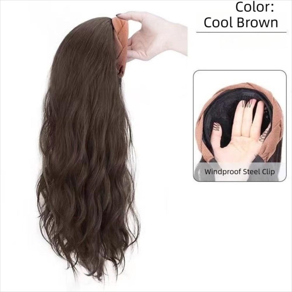 Clip in Half Headband Wig Korean Style Long Wavy Curly Hair Wide Knit Headband Wig Party