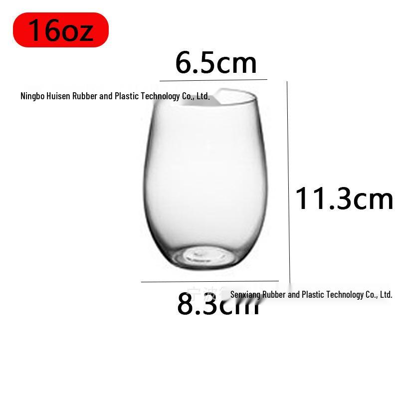 PET Plastic Egg-Shaped Footless Wine Glass, 12oz-16oz, Transparent