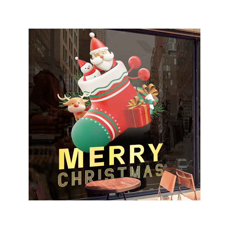 Christmas Snowman Socks New Year's Day Glass Door Window Decoration Shopping Mall Store Layout Static Wall Stickers