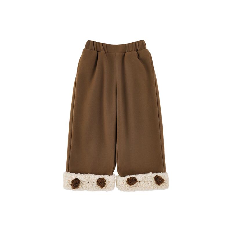 YouYou Girls  Winter Thickened Plush Coat & Lined Straight Pants Set 110 cm