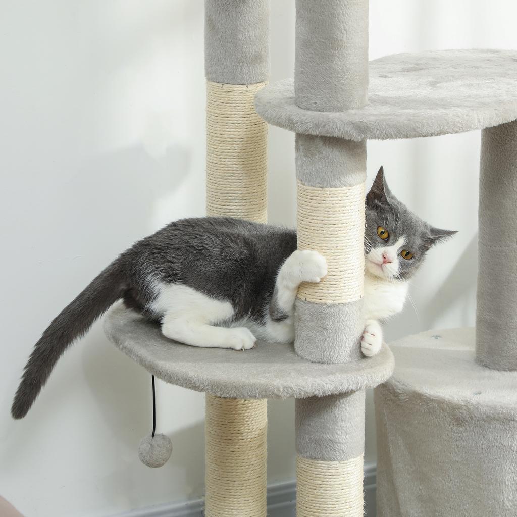 Cat Tree 114 cm Cat Tower with Cave, Sisal Posts, Platform, Multi-Level for Medium-Sized Cats Under 6 kg, Light Grey