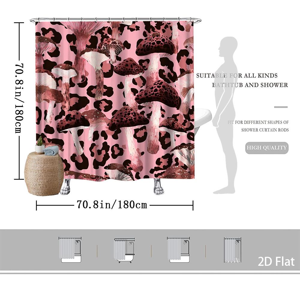 Leopard Mushroom Shower Curtain – Pink & Brown Fungi With Spotted Pattern, Whimsical Nature Art, Polyester, Includes Hooks