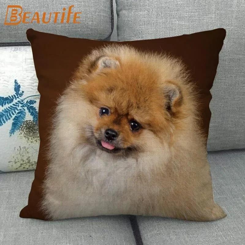 Nice Pomeranian Dog Pillowcase Bedroom Home Decorative Cover 45x45cm Square Zipper Pillow Cases Cotton Linen Fabric No Fade