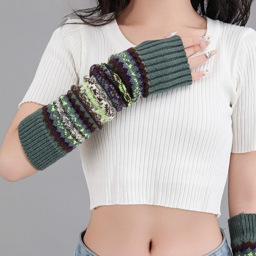 Bohemian Style Knitted Fingerless Sleeves Thickened Warmer Long Cuff Y2K Star Arm Cover  Party