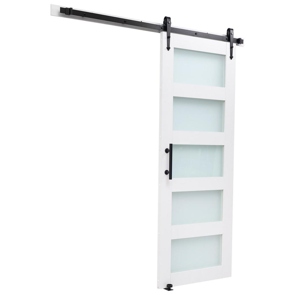 Sliding Barn Door, 813 x 2134mm, High-Strength MDF Panel and Glass, Barn Door with Hardware Kit, Water-Proof PVC Surface, Easy to Install, H-Frame,