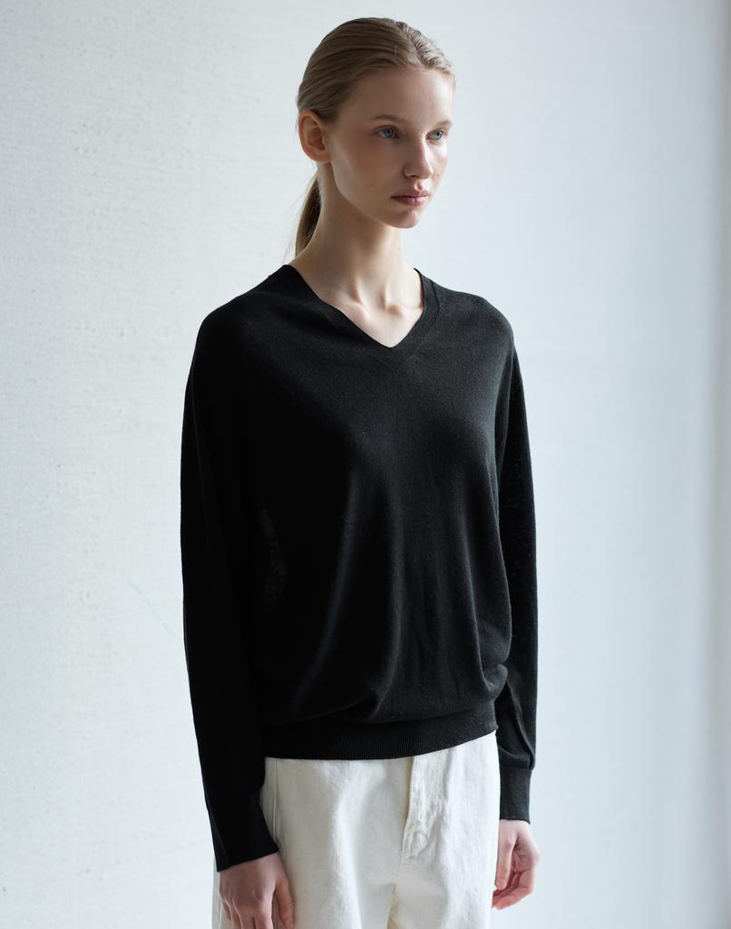 Nutopeu Wholegarment Wool V-Neck Knit_Black