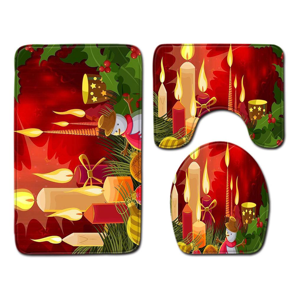 Christmas Bathroom Floor Mat Toilet Three-Piece Set