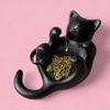 3D Printed Sculpted Black Cat Tray Cute Kitten Jewelry Trinket Dish with Hollow Belly Desktop Decorative Ring Holder for Earrings Bracelets Necklaces
